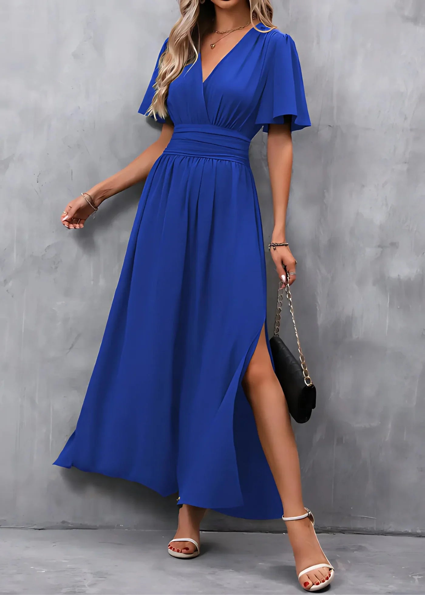 Vestido largo para mujer - escote en V con abertura - cena solemne