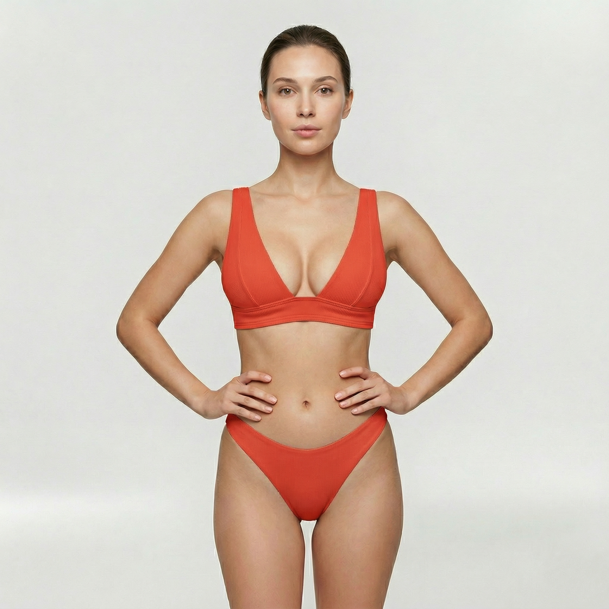 Maillot de bain deux pièces avec culotte taille haute et haut push-up en tissu côtelé