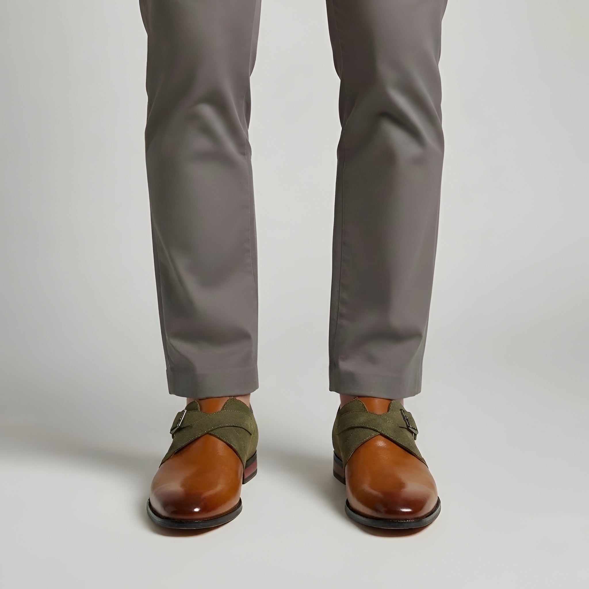 Férfi elegáns cipők monk strap csattal műbőrből