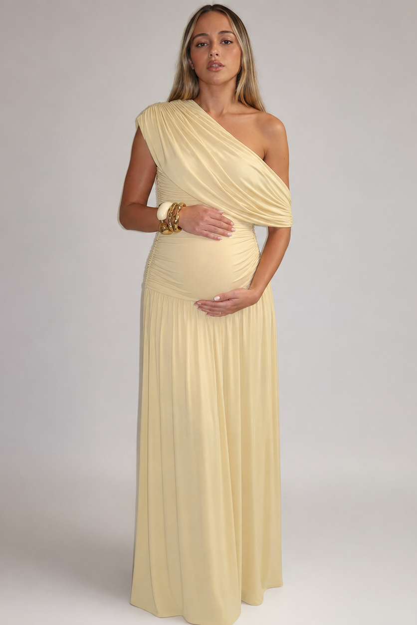 Rochie de maternitate asimetrică, lungă, elegantă