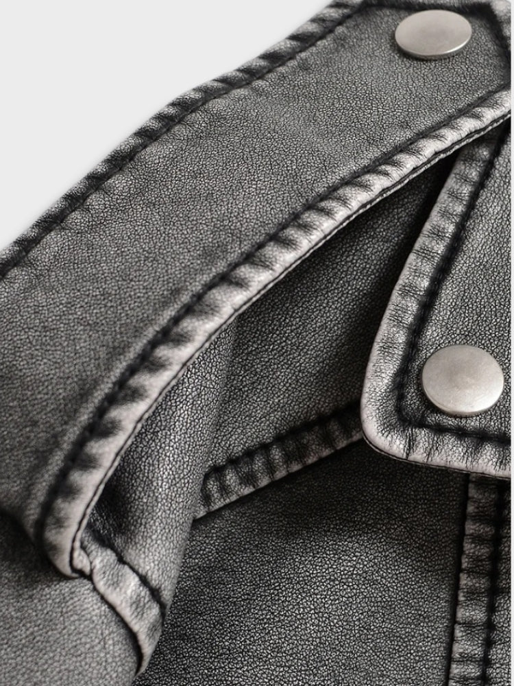 Giacca Biker Corta Effetto Pelle Lavata con Cerniera Asimmetrica per Donna