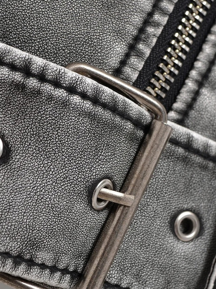 Giacca Biker Corta Effetto Pelle Lavata con Cerniera Asimmetrica per Donna