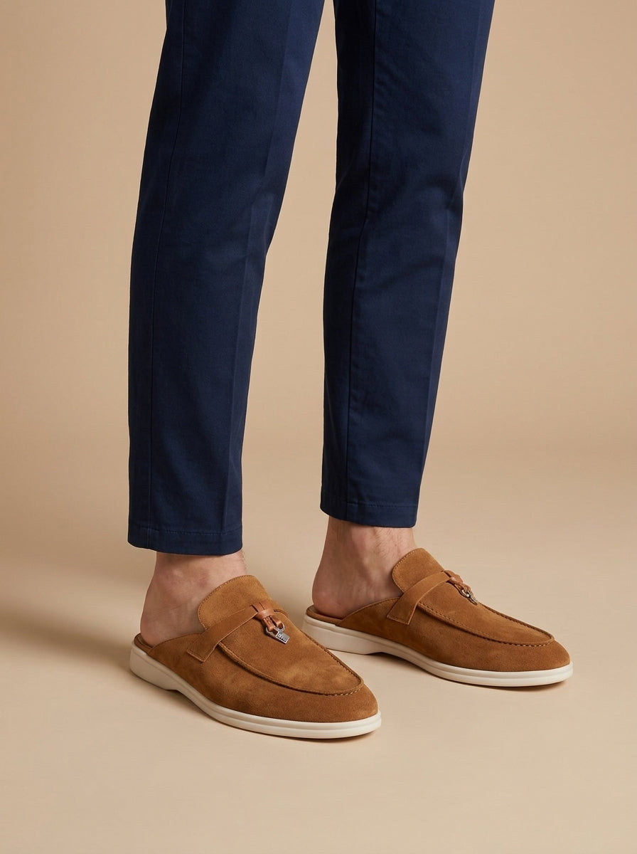 Mocassins en daim pour homme - sabots ouverts avec détail en métal - décontracté
