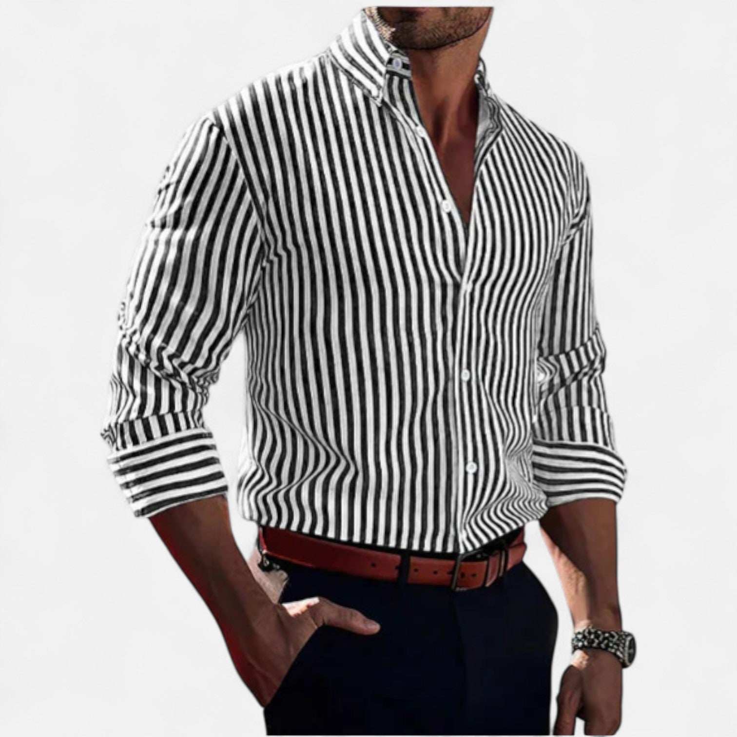 Eliaro Moda | Camisa a Rayas para Hombre – Diseño Clásico con Patrón Atemporal y Ajuste Refinado
