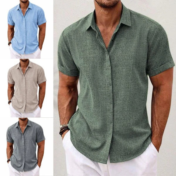 Camicia di lino da uomo - manica corta e collo aperto - spiaggia