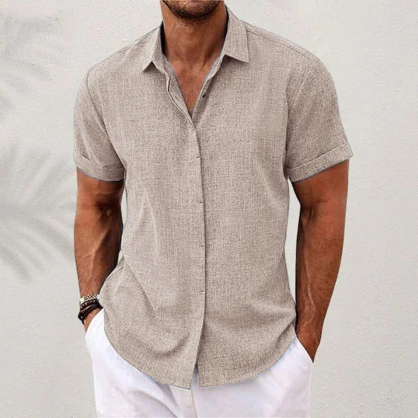 Camicia di lino da uomo - manica corta e collo aperto - spiaggia
