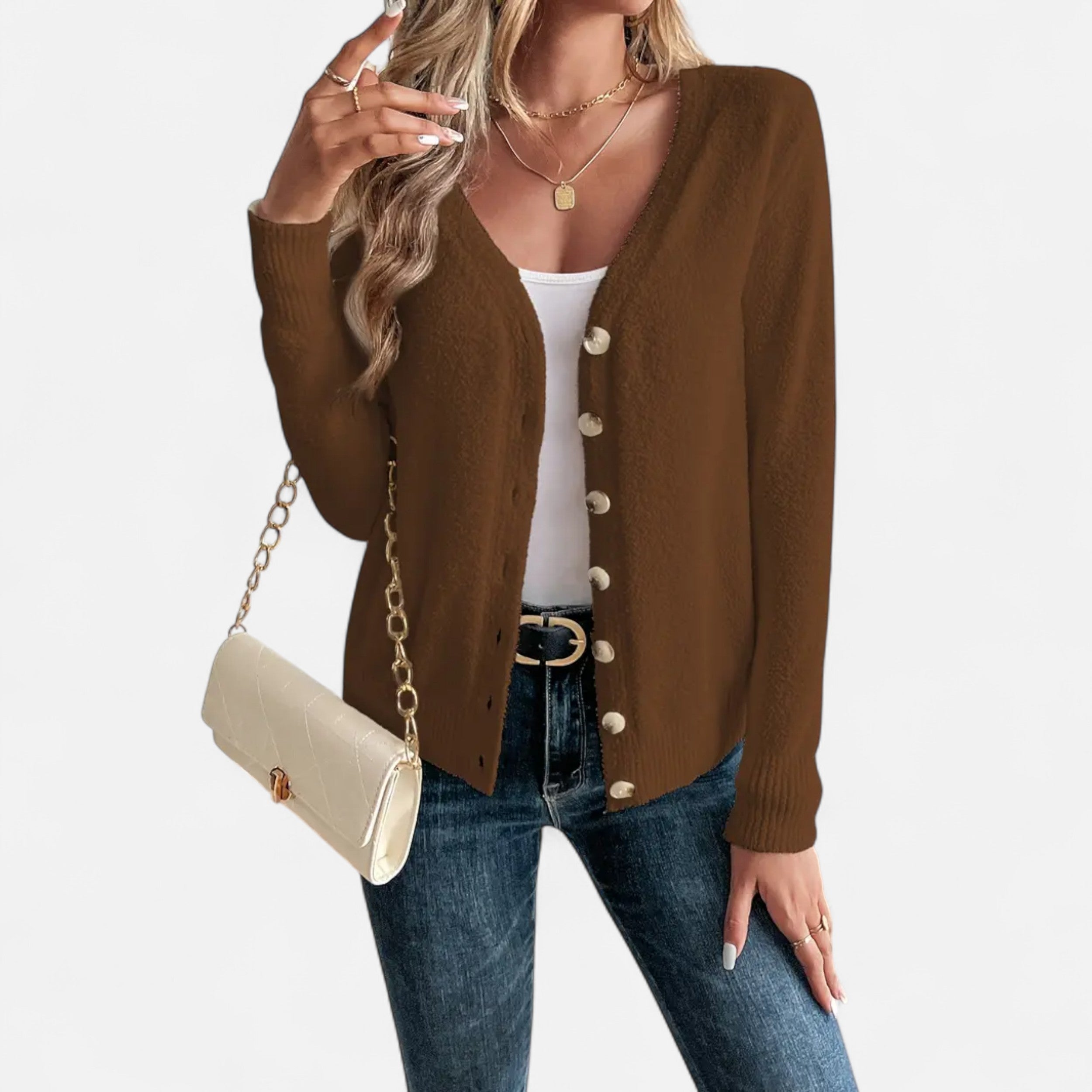 Eliaro Moda | Cárdigan Mujer Botones Frontales Color Sólido