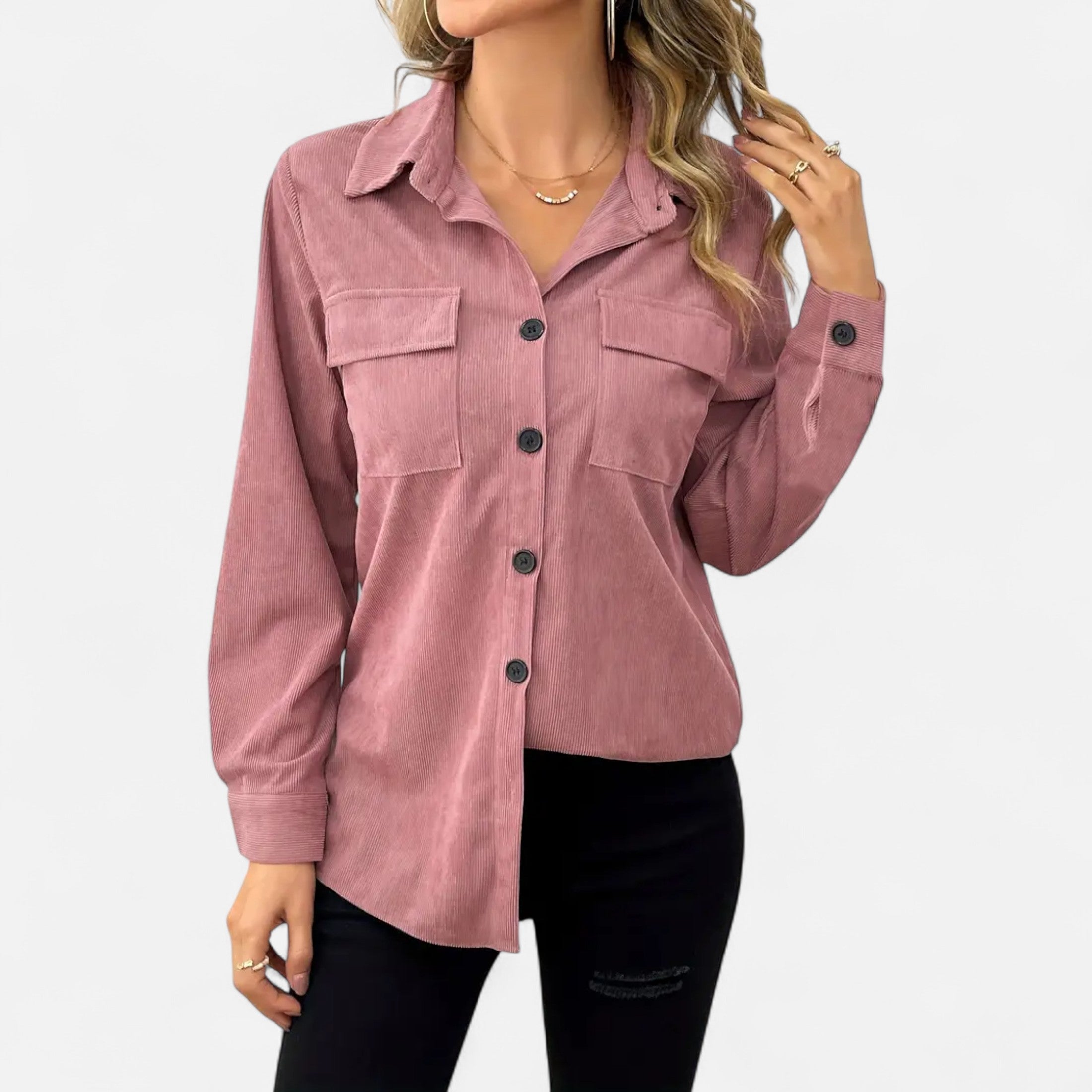 Eliaro Moda | Camisa de Pana Mujer con Bolsillos de Solapa