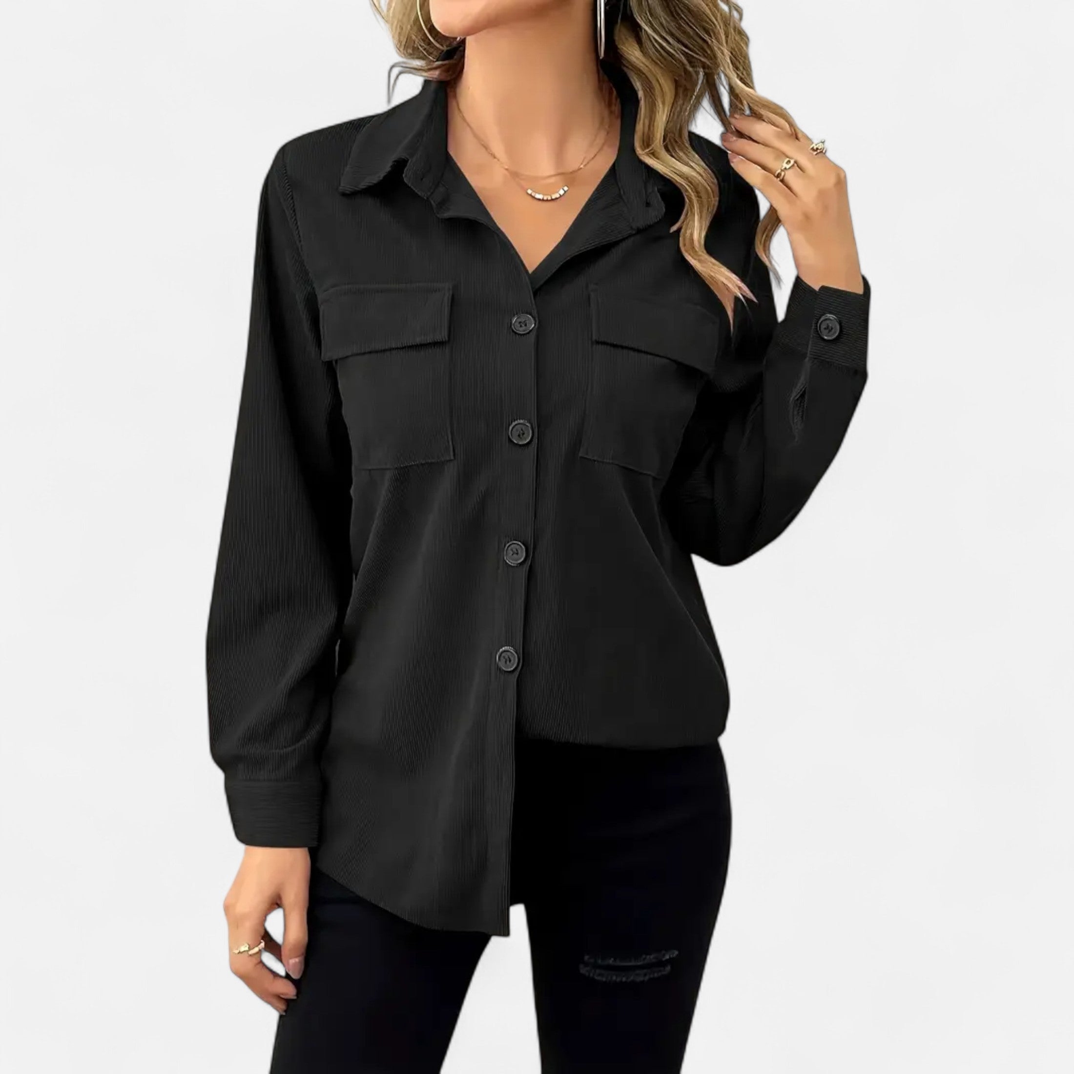 Eliaro Moda | Camisa de Pana Mujer con Bolsillos de Solapa