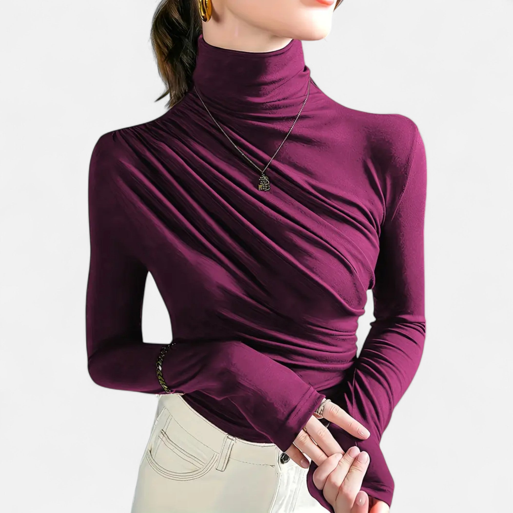 Eliaro Moda | Blusa Mujer Cuello Alto con Detalle Fruncido