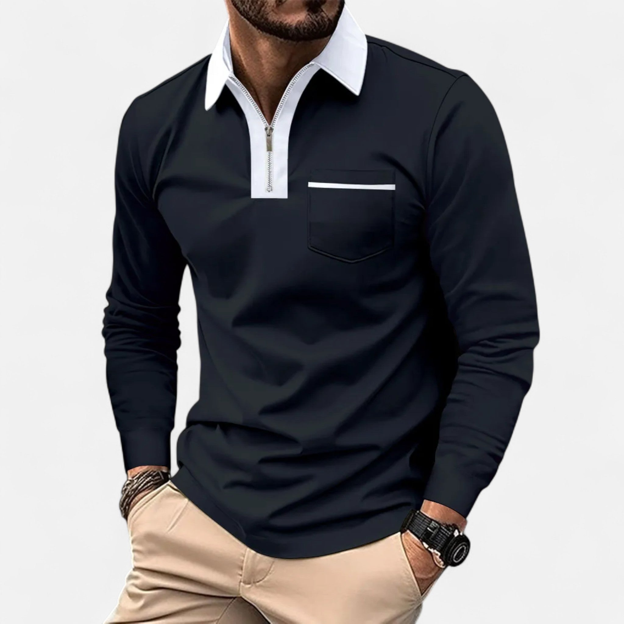 Eliaro Moda | Polo Hombre Otoño Cremallera Cuello Lapel Casual