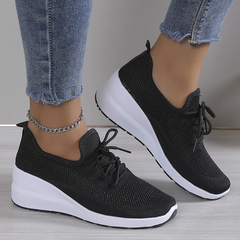 Sneakers donna con zeppa platform in mesh traspirante sport casual