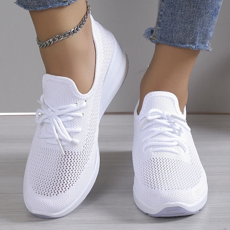 Sneakers donna con zeppa platform in mesh traspirante sport casual