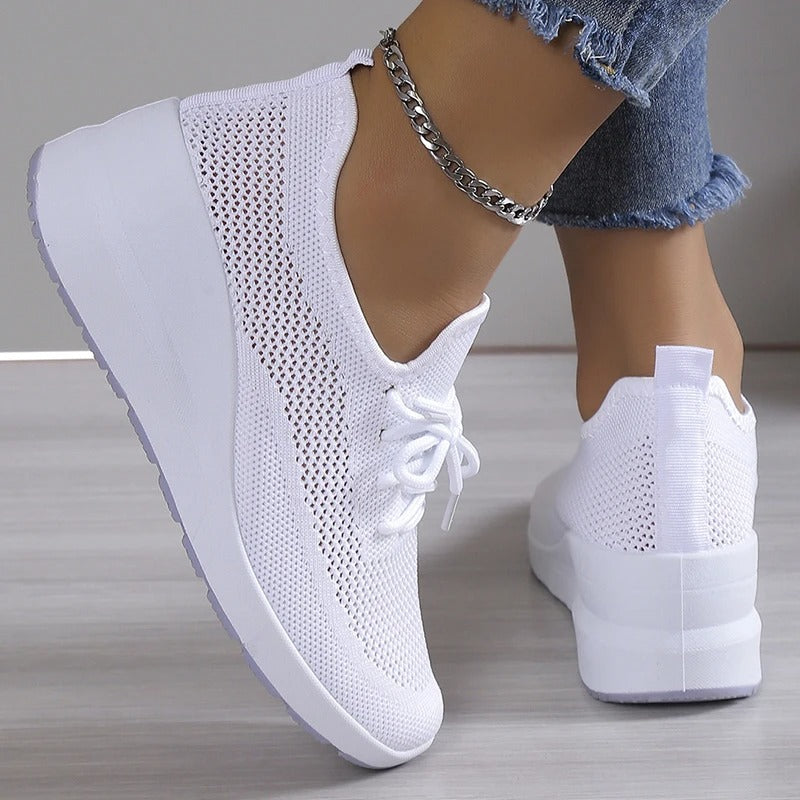 Sneakers donna con zeppa platform in mesh traspirante sport casual
