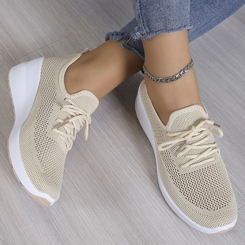 Sneakers donna con zeppa platform in mesh traspirante sport casual