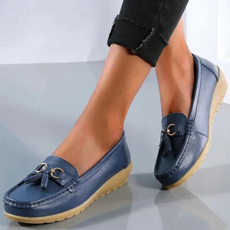 Mocassini in pelle da donna - scarpe basse con nappine - per camminare