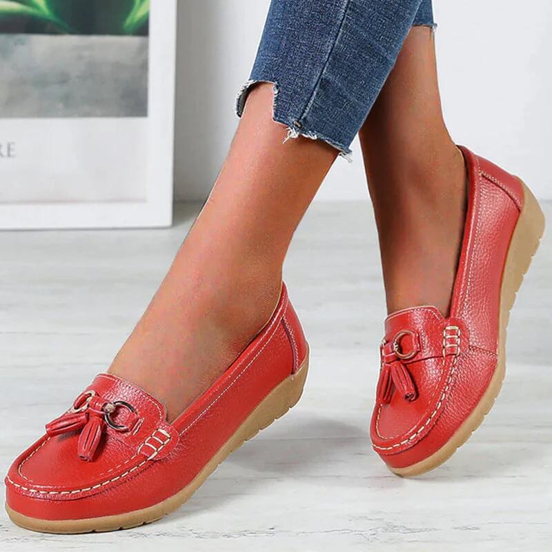Mocassini in pelle da donna - scarpe basse con nappine - per camminare