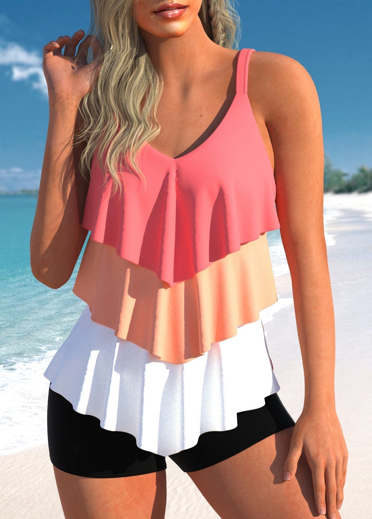 Ψηλόμεσο Μαγιό Tankini για Γυναίκα με Ombre Τοπ και Σορτς