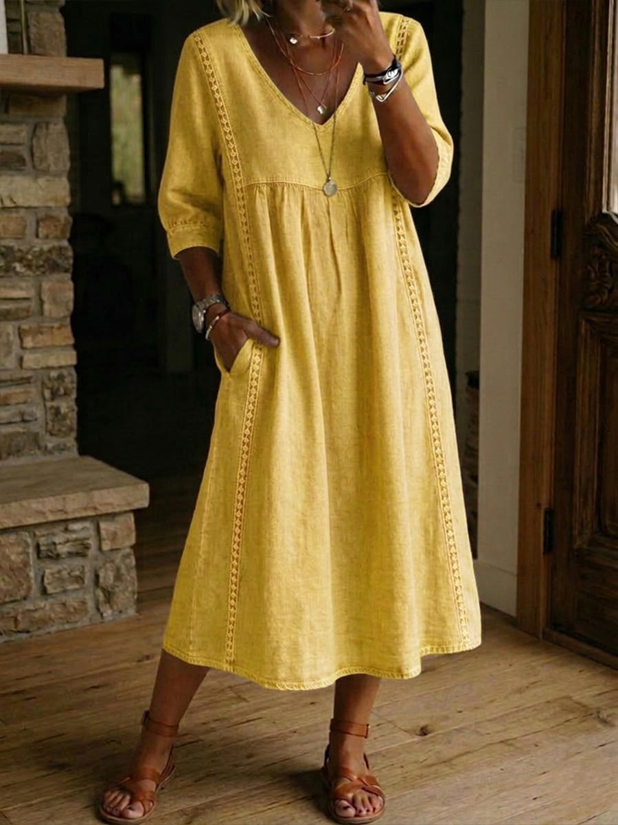 Robe longue pour femme - design patchwork ample avec poches, style décontracté