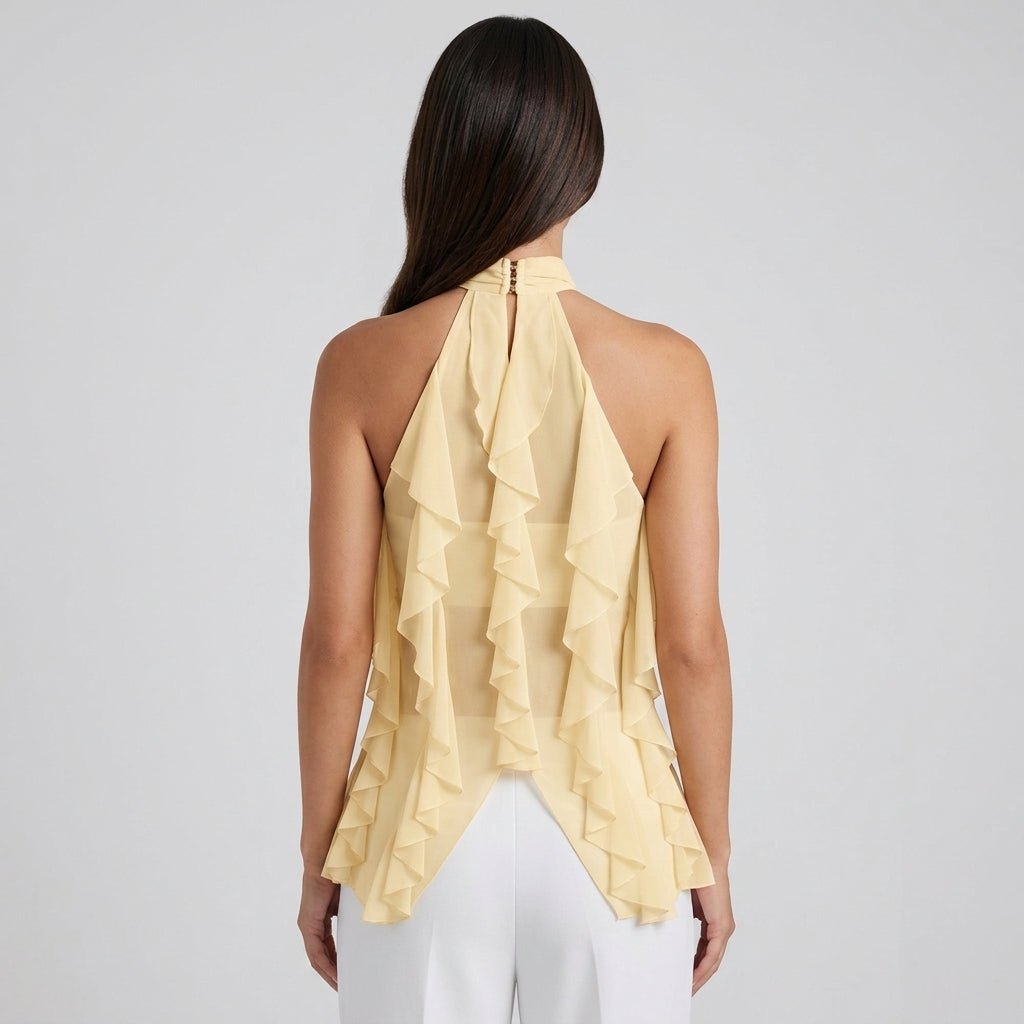Top halter donna con volant | blusa senza maniche per eventi