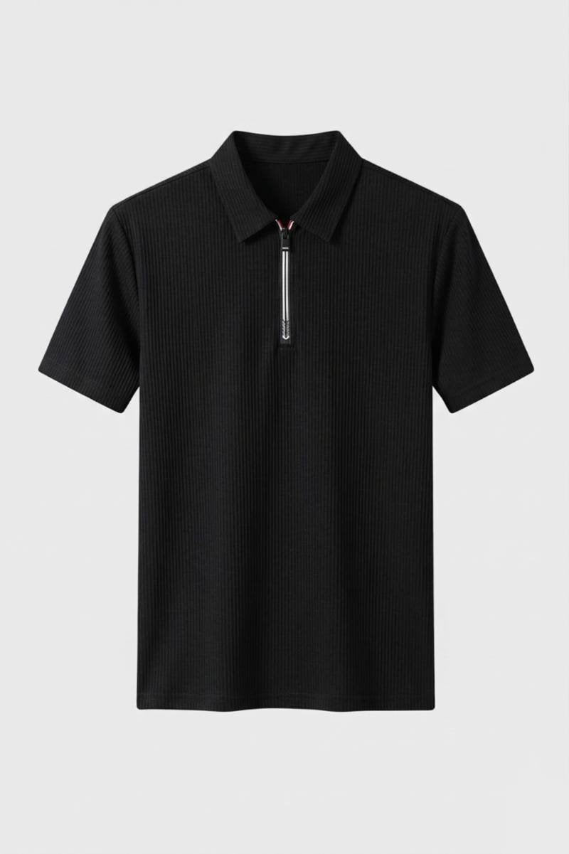 Pánské polo s polovičním zipem a žebrovanou tkaninou — business casual