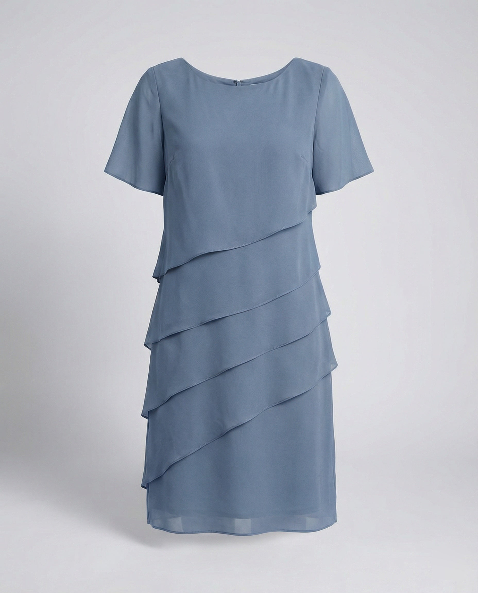 Vestido de Gasa de Corte en Capas con Cuello Redondo y Manga Corta para Mujer