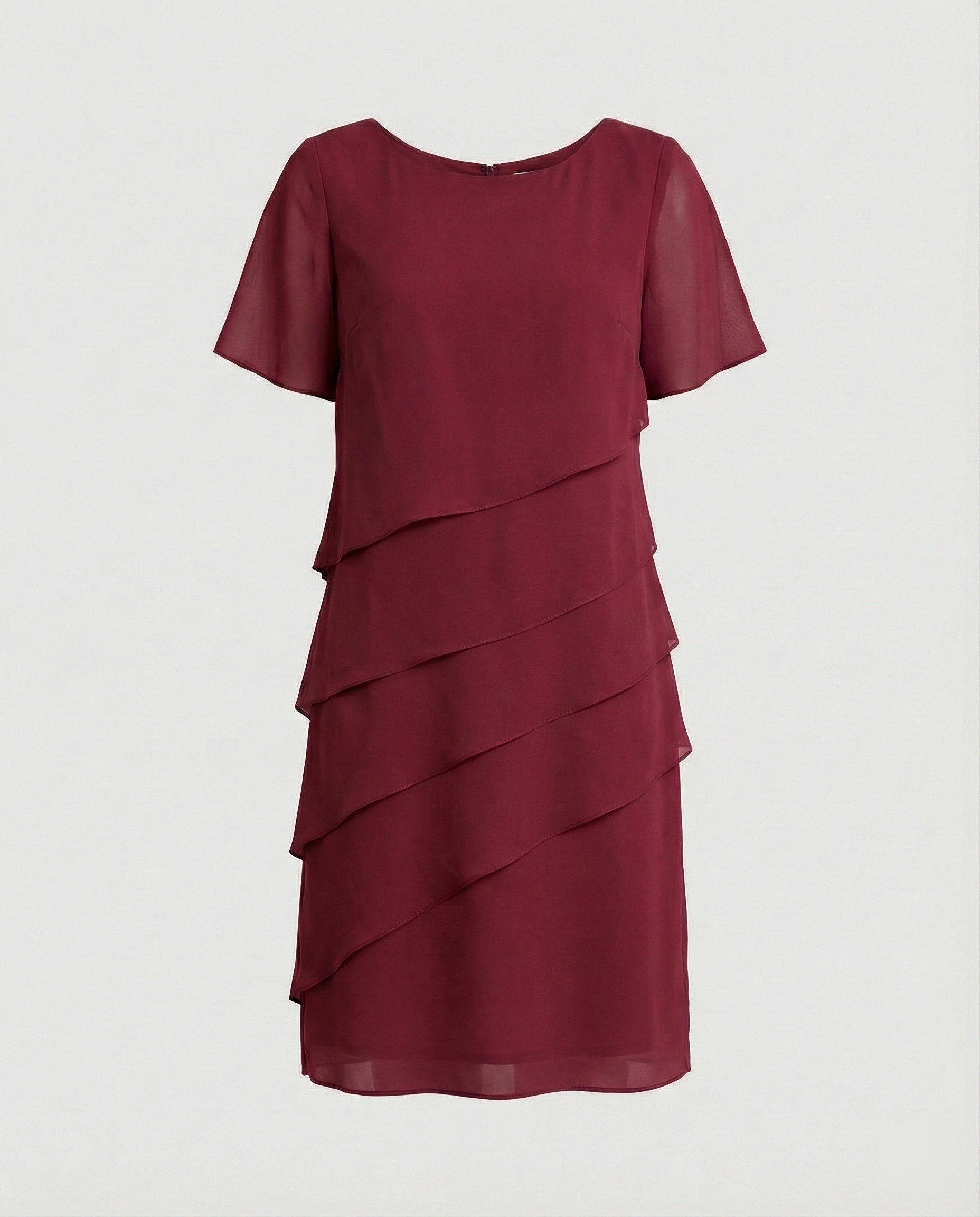 Vestido de Gasa de Corte en Capas con Cuello Redondo y Manga Corta para Mujer