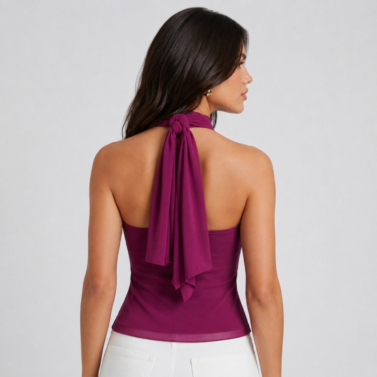Top halter donna con volant | blusa senza maniche per eventi