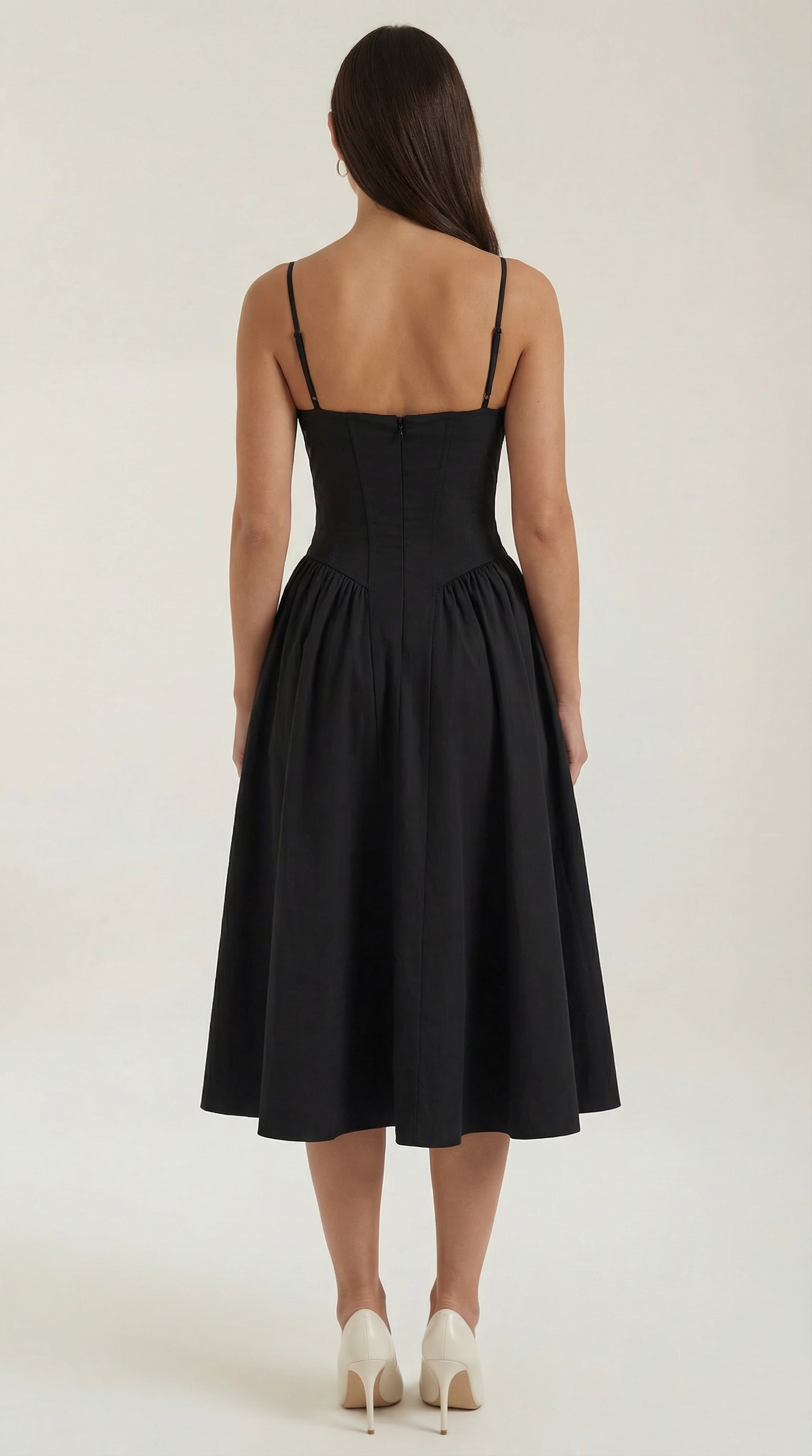Women's Cotton Midi Dress Corset Style with Straps and Floral Print