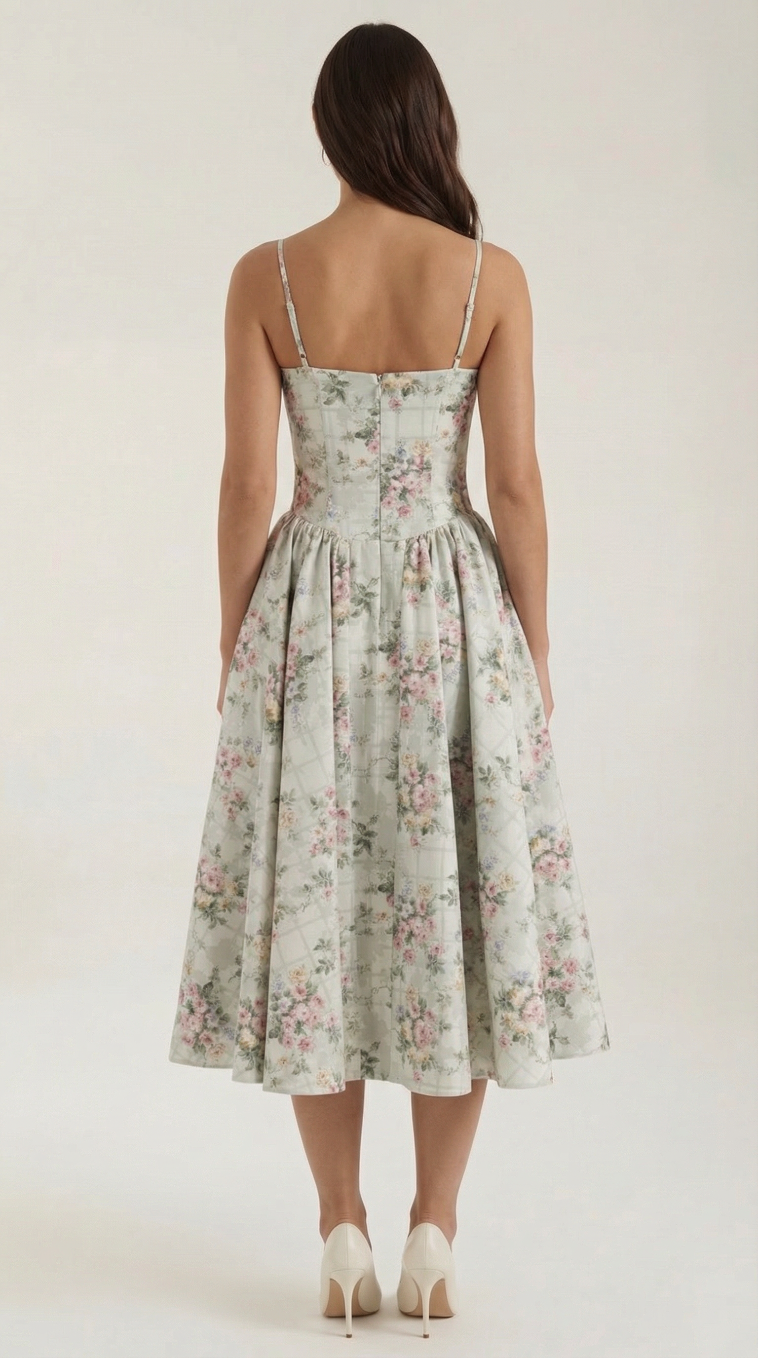 Women's Cotton Midi Dress Corset Style with Straps and Floral Print