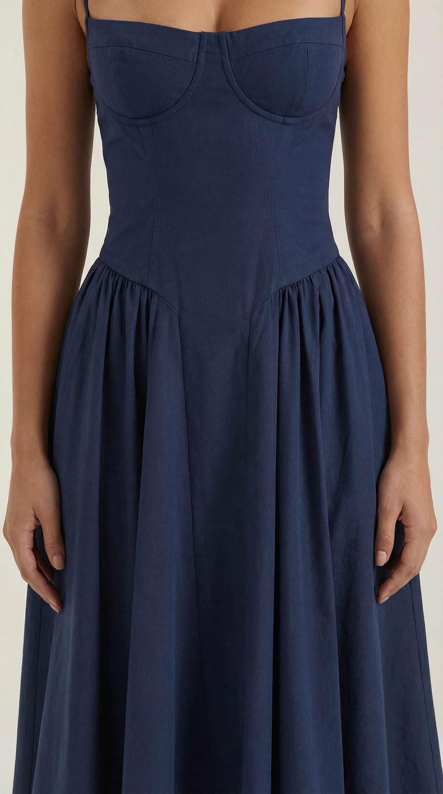 Women's Cotton Midi Dress Corset Style with Straps and Floral Print