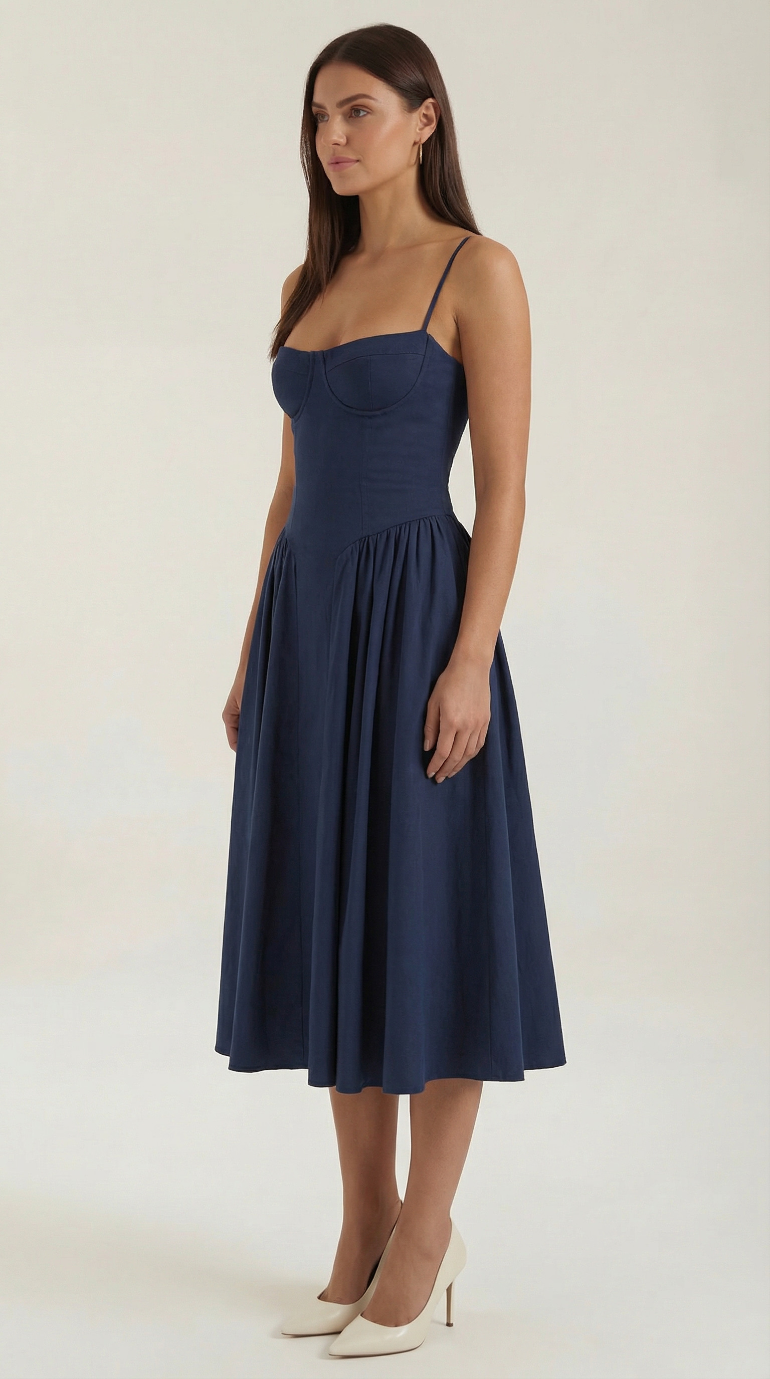 Women's Cotton Midi Dress Corset Style with Straps and Floral Print