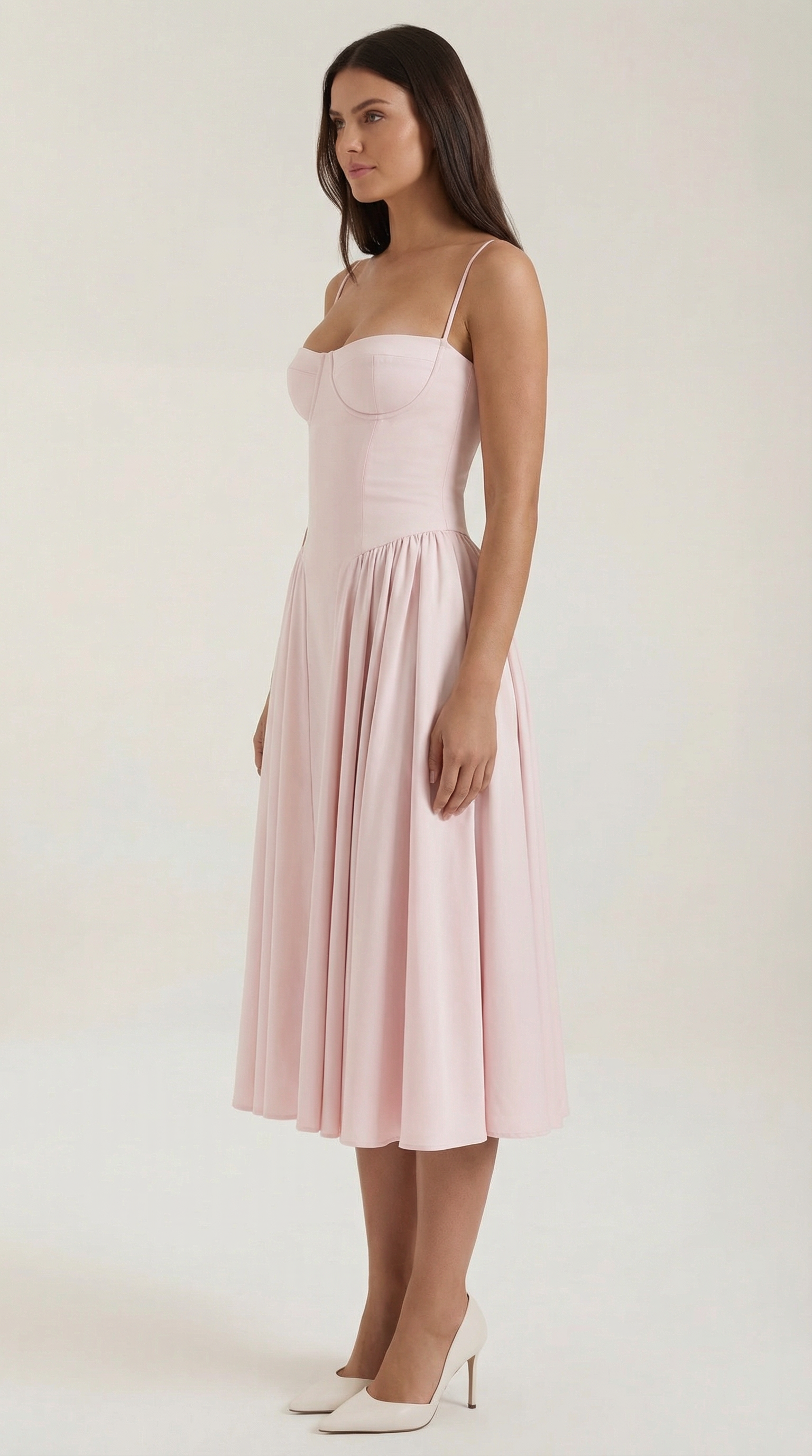 Women's Cotton Midi Dress Corset Style with Straps and Floral Print