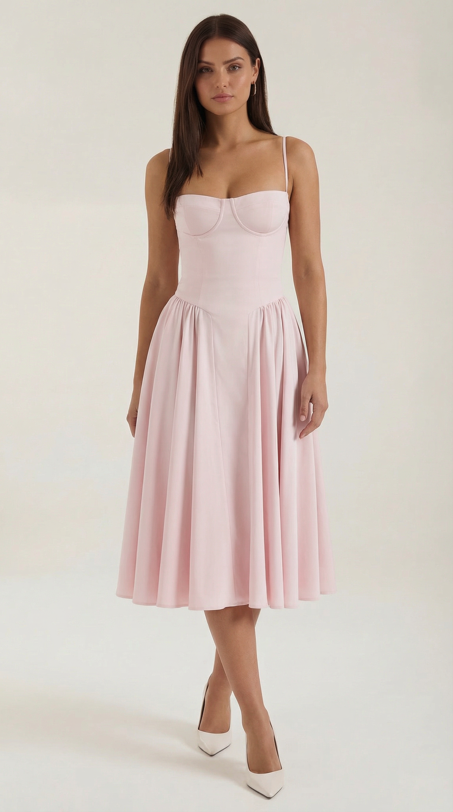 Women's Cotton Midi Dress Corset Style with Straps and Floral Print