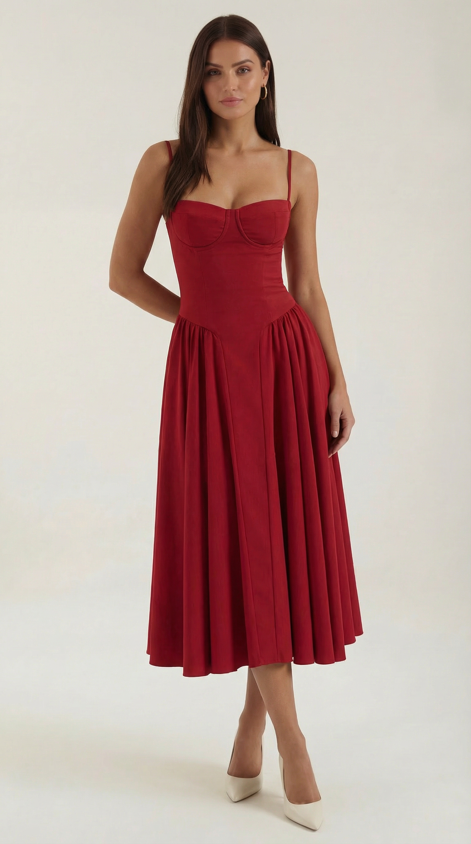Women's Cotton Midi Dress Corset Style with Straps and Floral Print