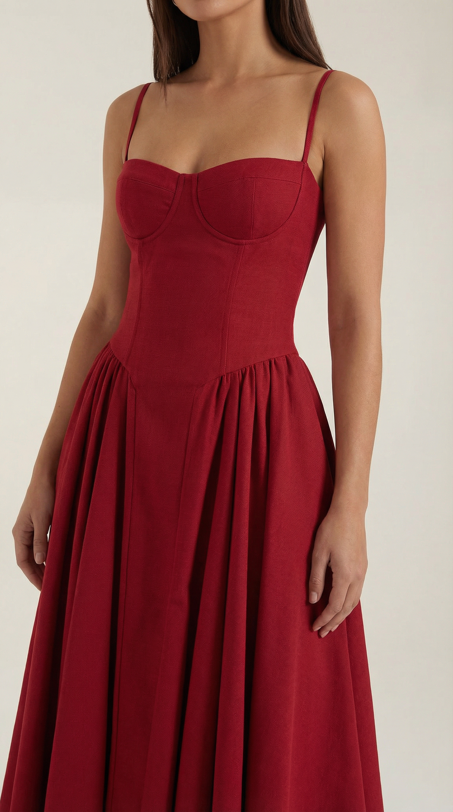 Women's Cotton Midi Dress Corset Style with Straps and Floral Print