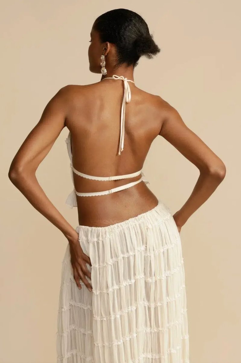 Conjunto dos piezas mujer | top halter y falda midi para playa