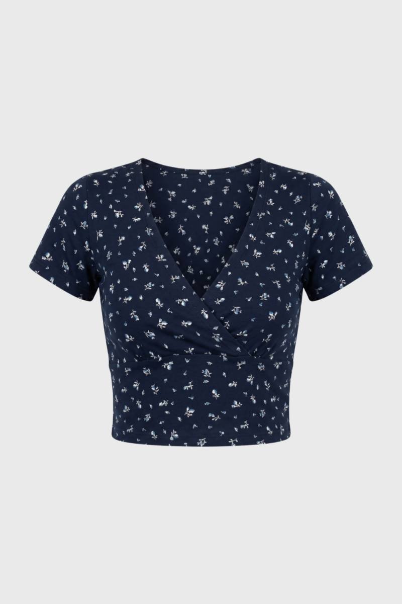 Cropped wrap top for women with V-neck and floral print — daily