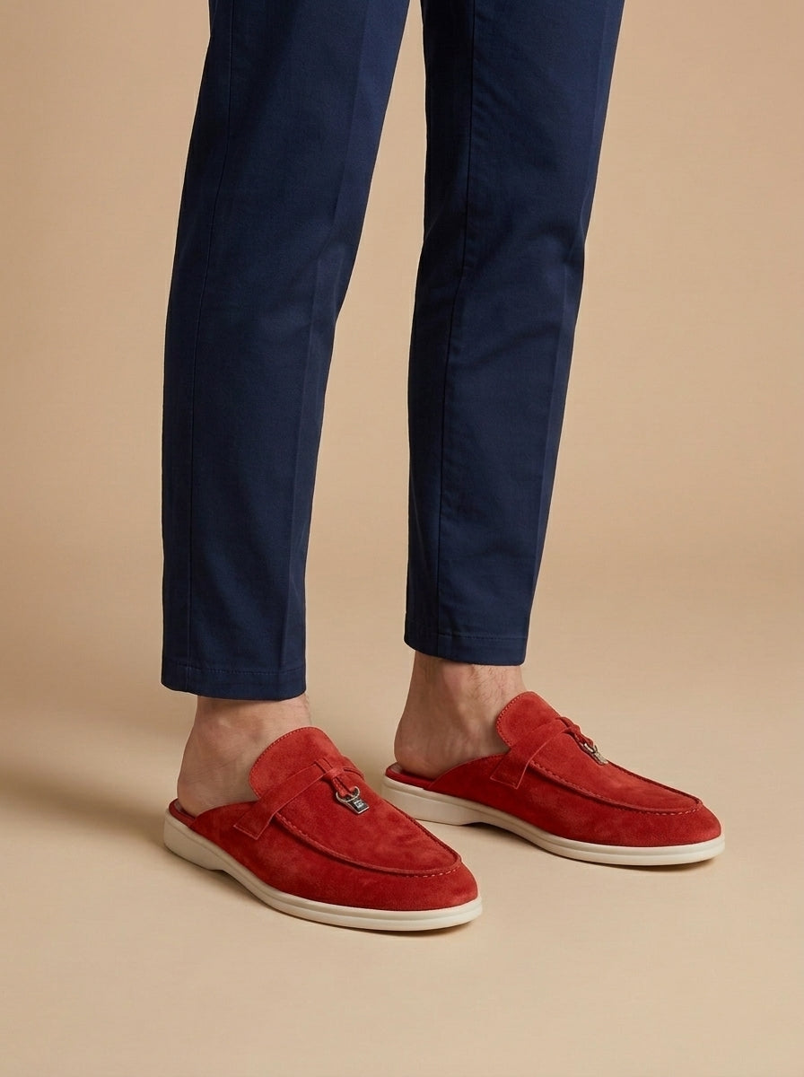 Mocassins en daim pour homme - sabots ouverts avec détail en métal - décontracté