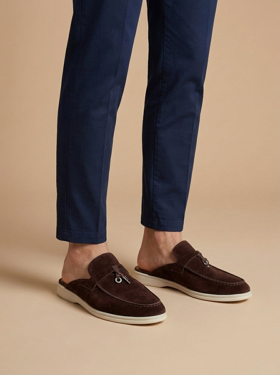 Mocassins en daim pour homme - sabots ouverts avec détail en métal - décontracté