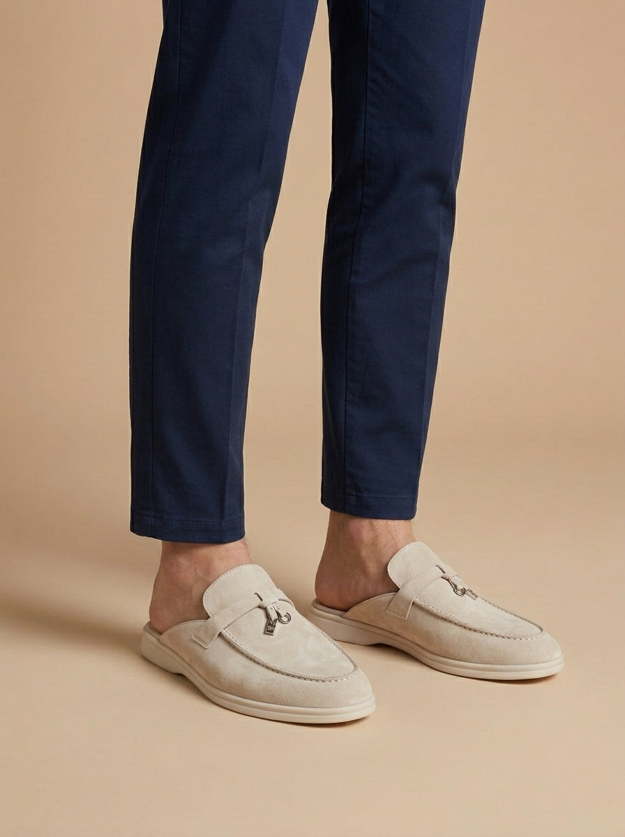 Mocassins en daim pour homme - sabots ouverts avec détail en métal - décontracté