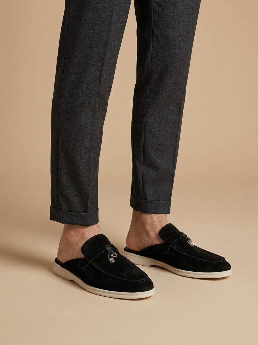 Mocassins en daim pour homme - sabots ouverts avec détail en métal - décontracté