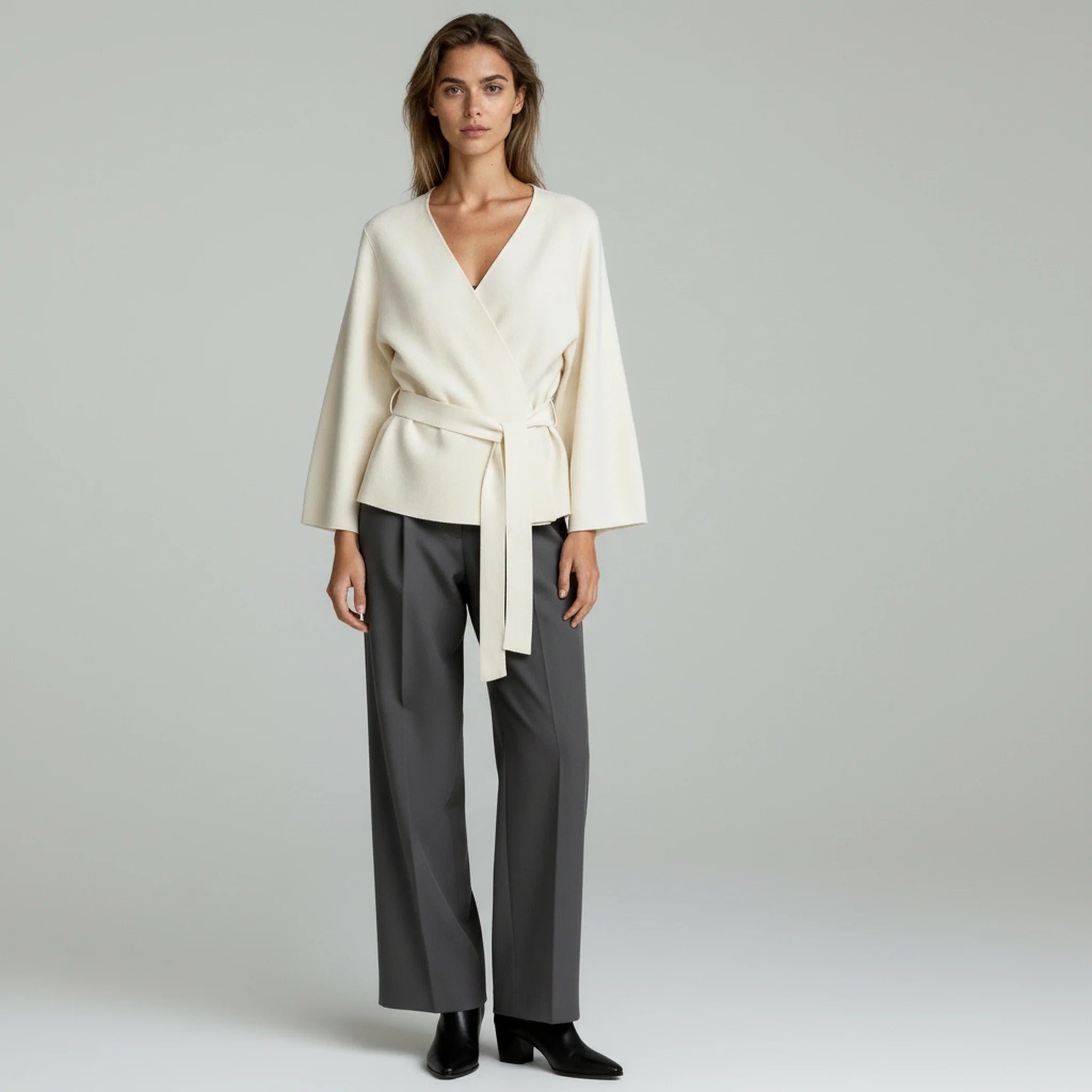 Blazer in Maglia con Cintura e Spalline da Donna con Scollo a V