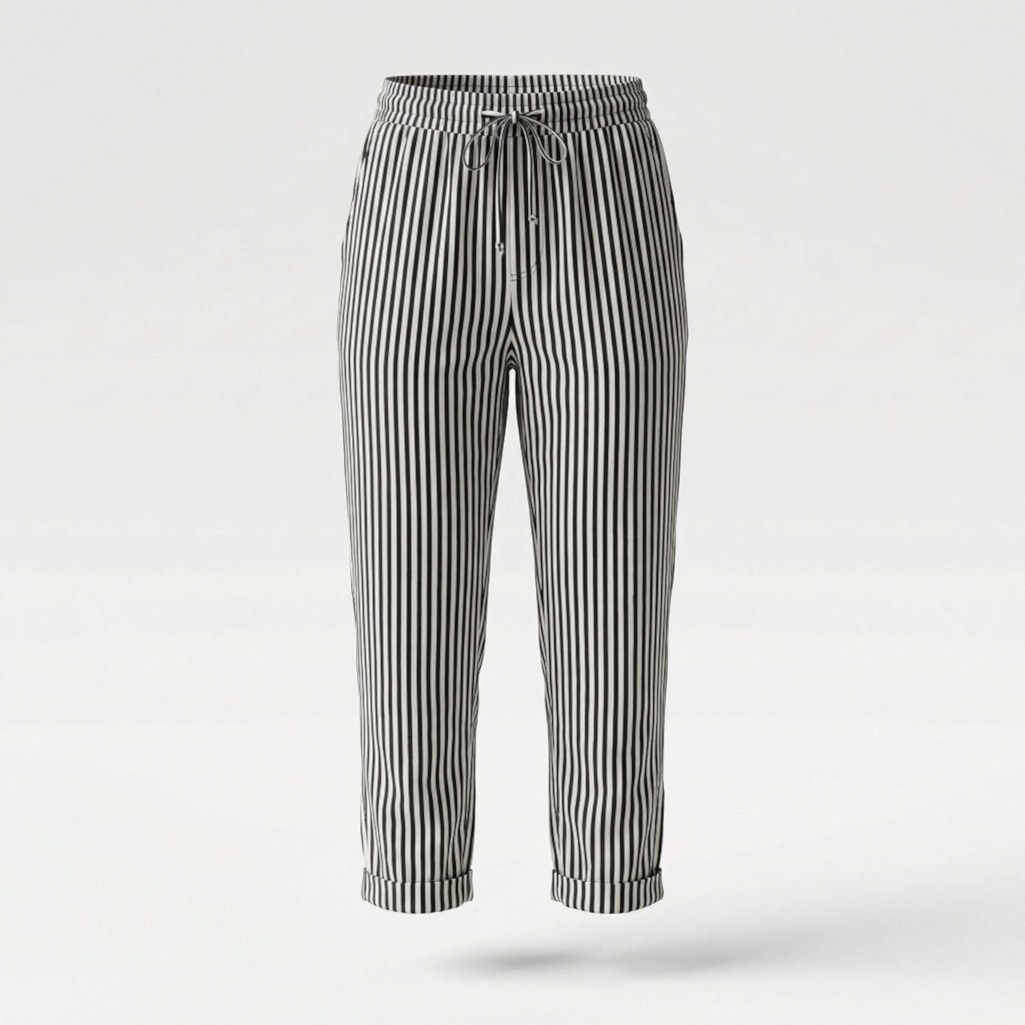 Pantalon Capri à Jambe Large avec Rayures Verticales et Taille Haute pour Femme