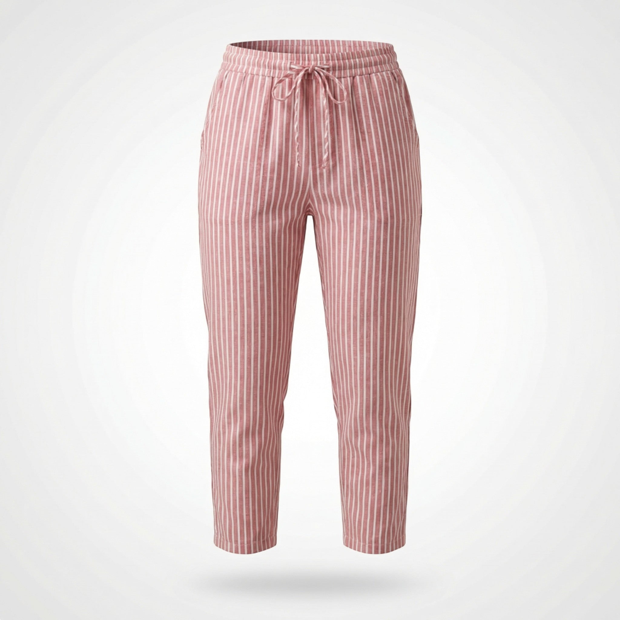 Pantalon Capri à Jambe Large avec Rayures Verticales et Taille Haute pour Femme