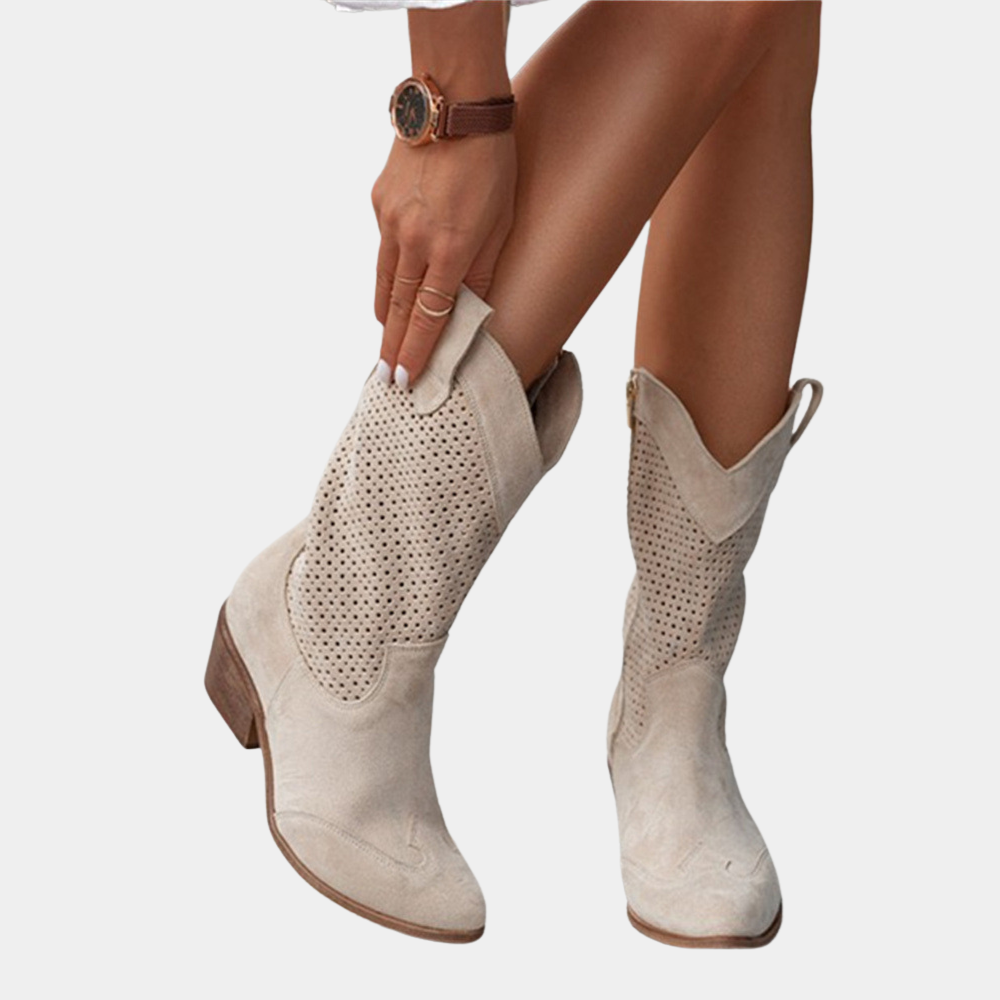 Bottes cowboy femme — cuir — perforées mi-hauteur — quotidien
