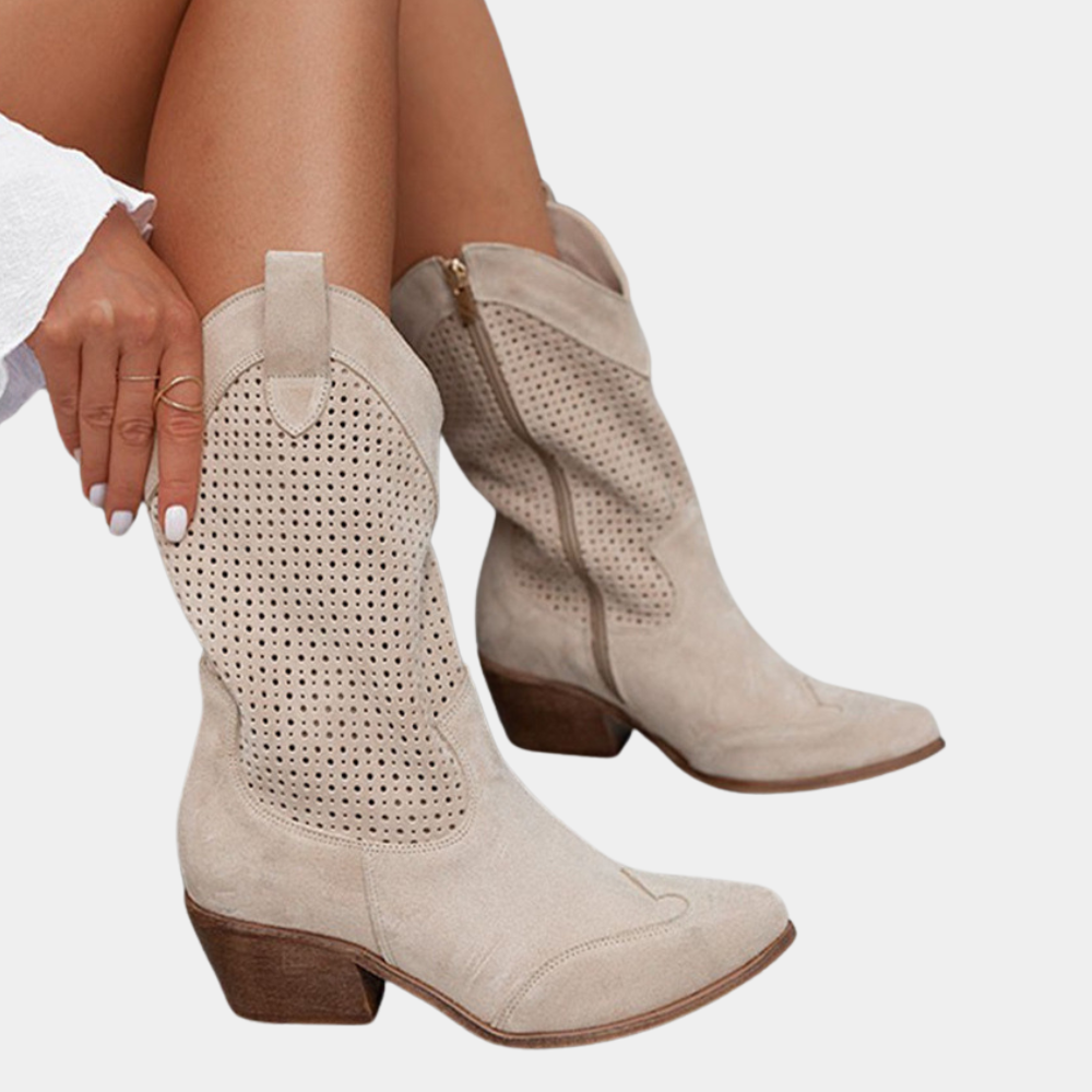 Bottes cowboy femme — cuir — perforées mi-hauteur — quotidien