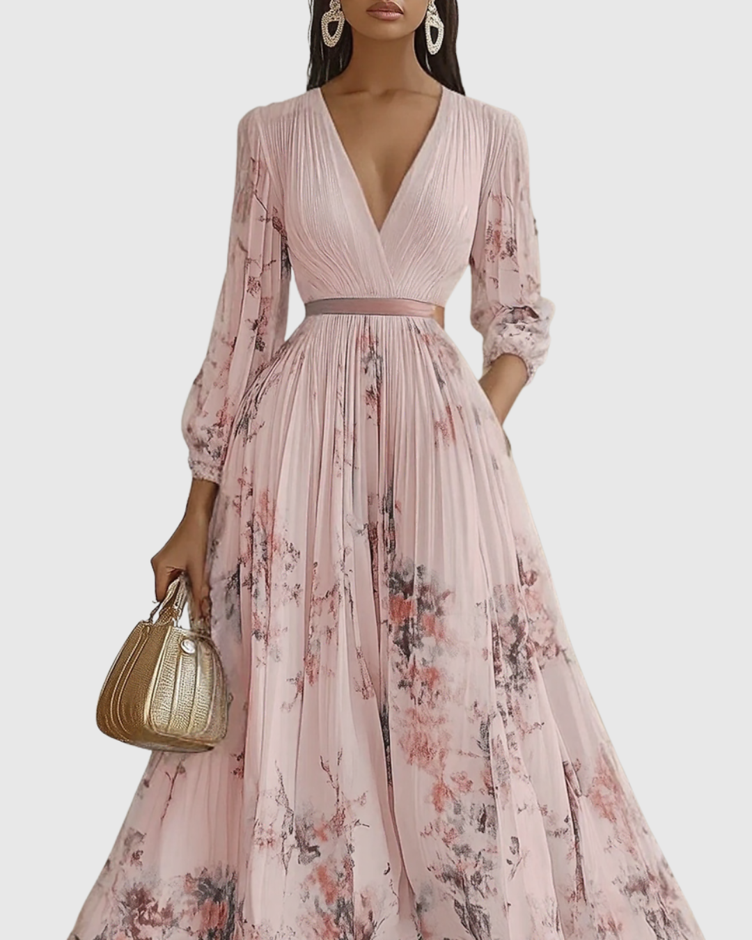Vestito midi con scollo a V — gonna plissettata e tasche — eventi
