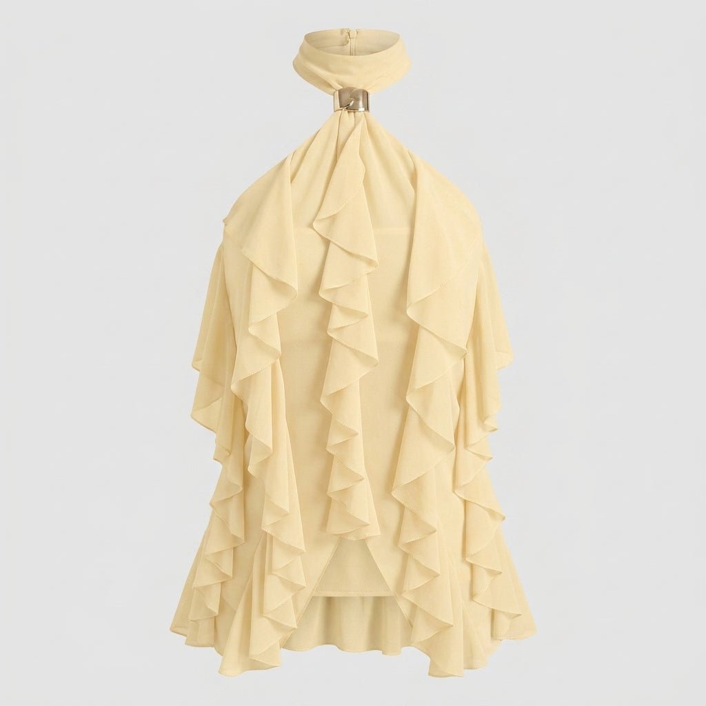 Top halter donna con volant | blusa senza maniche per eventi
